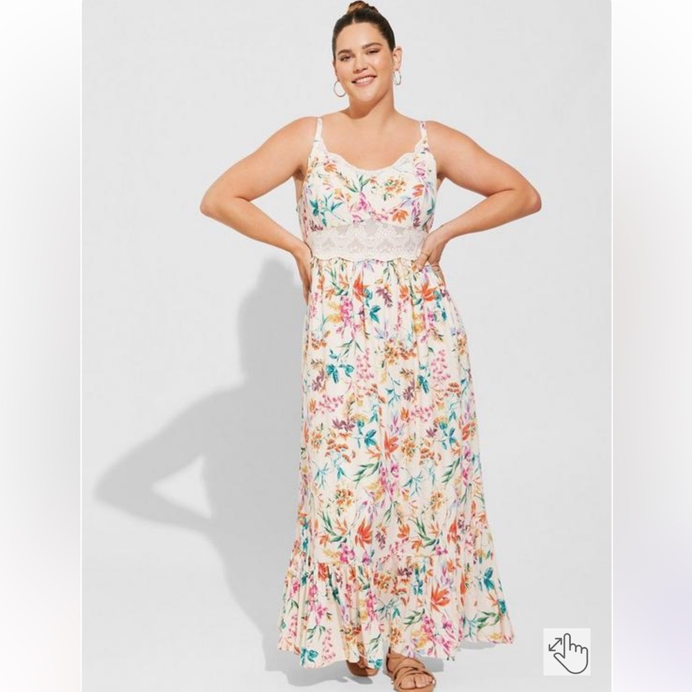 Torrid Maxi Washable Gauze Lace Inset Dress